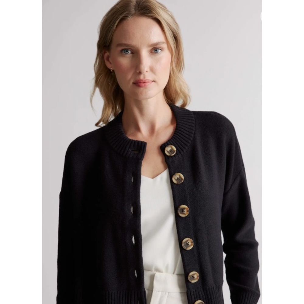 Quince XL Black Organic Cotton Cropped Cardigan Sweater